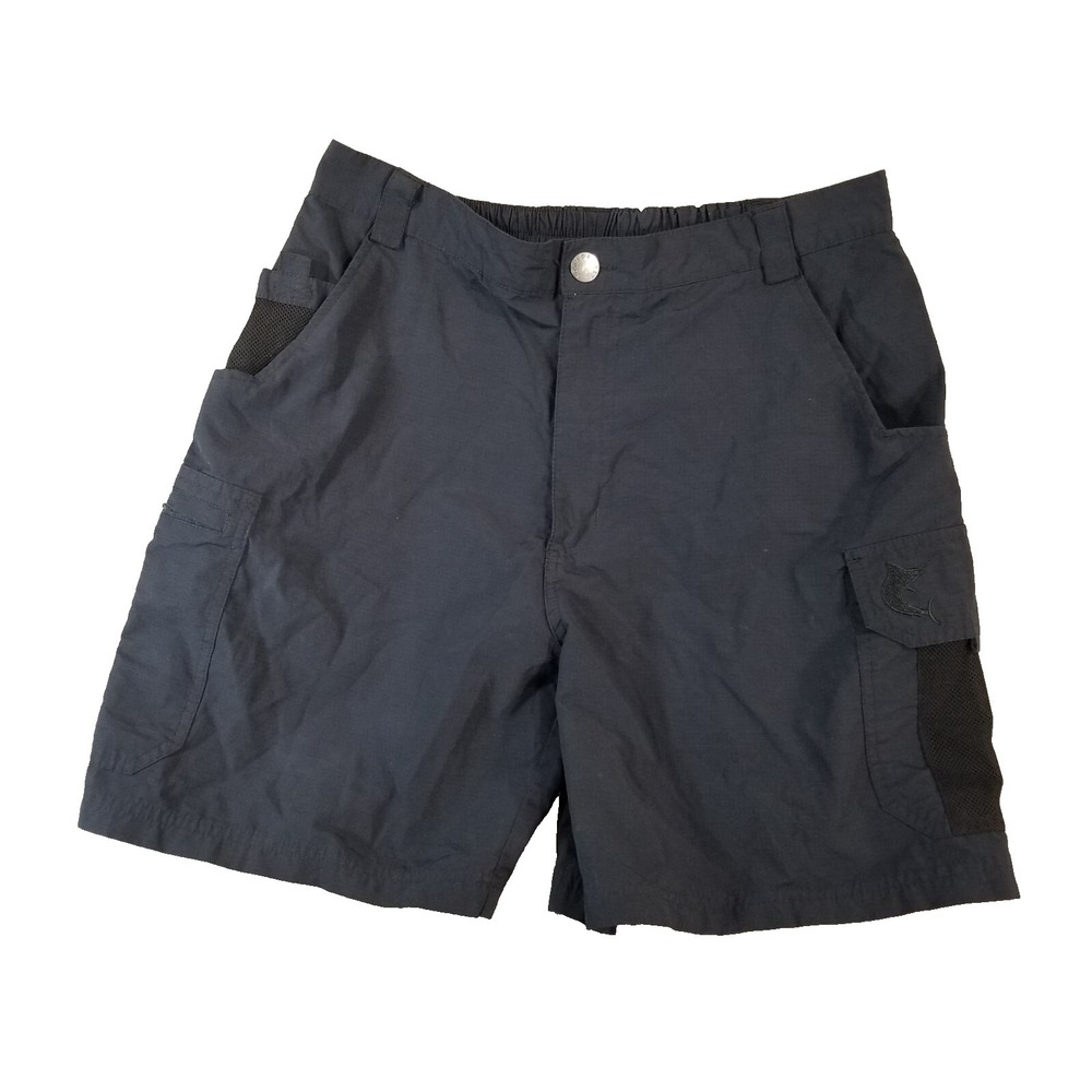 Reel Legends cargo hiking shorts men's medium black nylon blend comfort waist